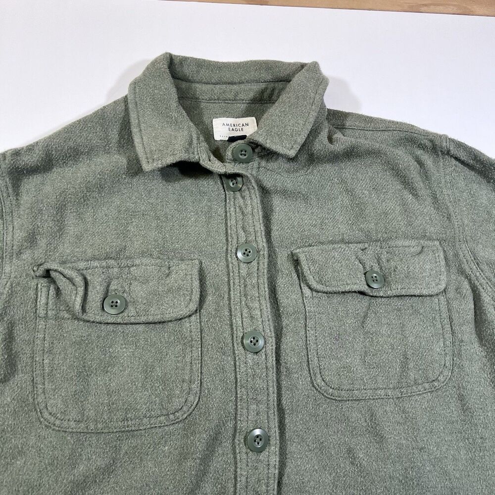 American Eagle Fleece Oversized Love Shacket Shirt Jacket Sage Green Women's XS - Picture 7 of 11